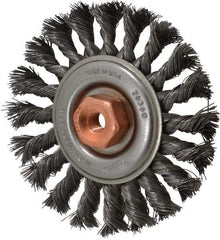 Osborn - 4" OD, 3/8-24 Arbor Hole, Knotted Steel Wheel Brush - 3/8" Face Width, 7/8" Trim Length, 0.014" Filament Diam, 20,000 RPM - Industrial Tool & Supply