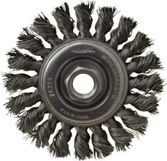 Osborn - 4" OD, 5/8-11 Arbor Hole, Knotted Steel Wheel Brush - 3/8" Face Width, 7/8" Trim Length, 0.014" Filament Diam, 20,000 RPM - Industrial Tool & Supply