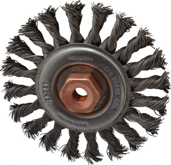 Osborn - 4" OD, 3/8-24 Arbor Hole, Knotted Steel Wheel Brush - 3/8" Face Width, 7/8" Trim Length, 0.02" Filament Diam, 20,000 RPM - Industrial Tool & Supply
