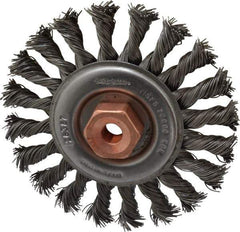 Osborn - 4" OD, 3/8-24 Arbor Hole, Knotted Steel Wheel Brush - 3/8" Face Width, 7/8" Trim Length, 0.02" Filament Diam, 20,000 RPM - Industrial Tool & Supply
