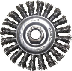 Osborn - 4" OD, 5/8-11 Arbor Hole, Knotted Steel Wheel Brush - 3/8" Face Width, 7/8" Trim Length, 0.02" Filament Diam, 20,000 RPM - Industrial Tool & Supply