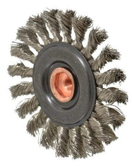 Osborn - 4" OD, 3/8-24 Arbor Hole, Knotted Stainless Steel Wheel Brush - 3/8" Face Width, 7/8" Trim Length, 0.014" Filament Diam, 20,000 RPM - Industrial Tool & Supply