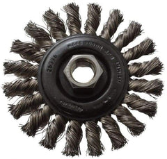 Osborn - 4" OD, 5/8-11 Arbor Hole, Knotted Stainless Steel Wheel Brush - 3/8" Face Width, 7/8" Trim Length, 0.014" Filament Diam, 20,000 RPM - Industrial Tool & Supply