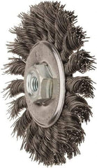 Osborn - 4" OD, M10x1.50 Arbor Hole, Knotted Stainless Steel Wheel Brush - 3/8" Face Width, 7/8" Trim Length, 0.02" Filament Diam, 20,000 RPM - Industrial Tool & Supply