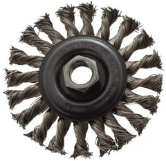 Osborn - 4" OD, 5/8-11 Arbor Hole, Knotted Stainless Steel Wheel Brush - 3/8" Face Width, 7/8" Trim Length, 0.02" Filament Diam, 20,000 RPM - Industrial Tool & Supply