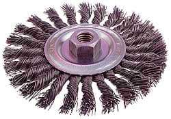 Osborn - 4" OD, M14x2.00 Arbor Hole, Knotted Steel Wheel Brush - 1/4" Face Width, 7/8" Trim Length, 0.02" Filament Diam, 20,000 RPM - Industrial Tool & Supply