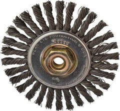 Osborn - 4" OD, M10x1.25 Arbor Hole, Knotted Steel Wheel Brush - 1/4" Face Width, 7/8" Trim Length, 0.02" Filament Diam, 20,000 RPM - Industrial Tool & Supply