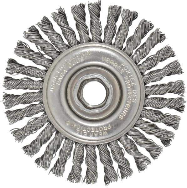 Osborn - 4" OD, 5/8-11 Arbor Hole, Knotted Steel Wheel Brush - 1/4" Face Width, 7/8" Trim Length, 0.02" Filament Diam, 20,000 RPM - Industrial Tool & Supply