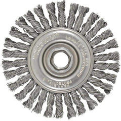 Osborn - 4" OD, 5/8-11 Arbor Hole, Knotted Steel Wheel Brush - 1/4" Face Width, 7/8" Trim Length, 0.02" Filament Diam, 20,000 RPM - Industrial Tool & Supply