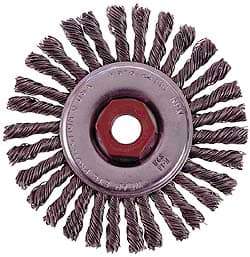 Osborn - 4" OD, 1/2-13 Arbor Hole, Knotted Stainless Steel Wheel Brush - 1/4" Face Width, 7/8" Trim Length, 0.02" Filament Diam, 20,000 RPM - Industrial Tool & Supply