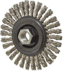 Osborn - 4" OD, 5/8-11 Arbor Hole, Knotted Stainless Steel Wheel Brush - 1/4" Face Width, 7/8" Trim Length, 0.02" Filament Diam, 20,000 RPM - Industrial Tool & Supply