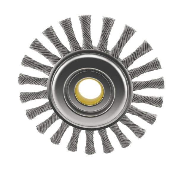 Osborn - 4" OD, 5/8" Arbor Hole, Knotted Steel Wheel Brush - 5/16" Face Width, 7/8" Trim Length, 0.014" Filament Diam, 20,000 RPM - Industrial Tool & Supply