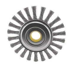 Osborn - 4" OD, 5/8" Arbor Hole, Knotted Steel Wheel Brush - 5/16" Face Width, 7/8" Trim Length, 0.014" Filament Diam, 20,000 RPM - Industrial Tool & Supply