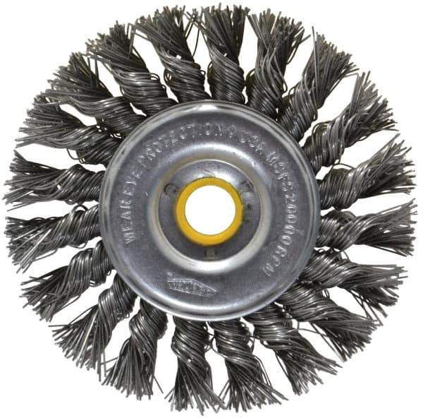 Osborn - 4" OD, 5/8" Arbor Hole, Knotted Steel Wheel Brush - 5/16" Face Width, 7/8" Trim Length, 0.02" Filament Diam, 20,000 RPM - Industrial Tool & Supply