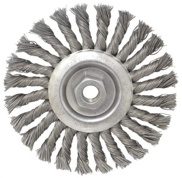 Osborn - 6" OD, 5/8-11 Arbor Hole, Knotted Steel Wheel Brush - 1/2" Face Width, 1-1/2" Trim Length, 0.025" Filament Diam, 9,000 RPM - Industrial Tool & Supply