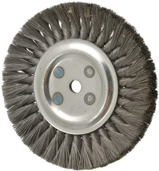 Osborn - 8" OD, 5/8" Arbor Hole, Knotted Steel Wheel Brush - 5/8" Face Width, 1-11/16" Trim Length, 0.0118" Filament Diam, 8,500 RPM - Industrial Tool & Supply
