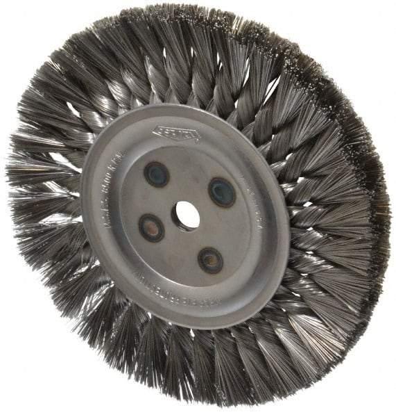 Osborn - 8" OD, 5/8" Arbor Hole, Knotted Steel Wheel Brush - 5/8" Face Width, 1-11/16" Trim Length, 0.014" Filament Diam, 8,500 RPM - Industrial Tool & Supply