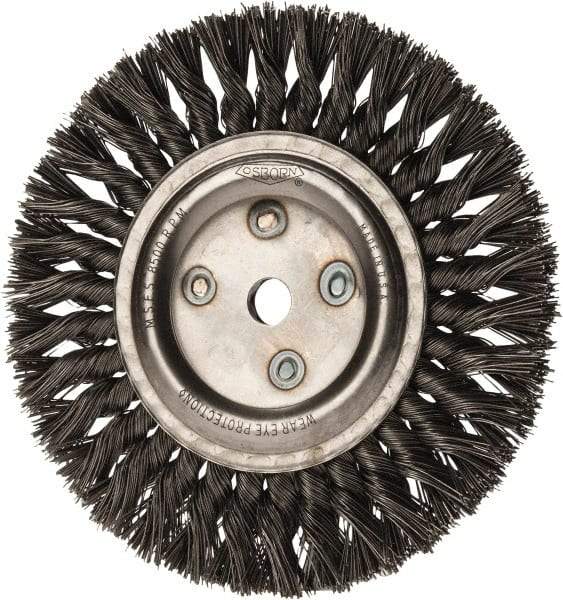 Osborn - 8" OD, 5/8" Arbor Hole, Knotted Steel Wheel Brush - 5/8" Face Width, 1-11/16" Trim Length, 0.025" Filament Diam, 8,500 RPM - Industrial Tool & Supply