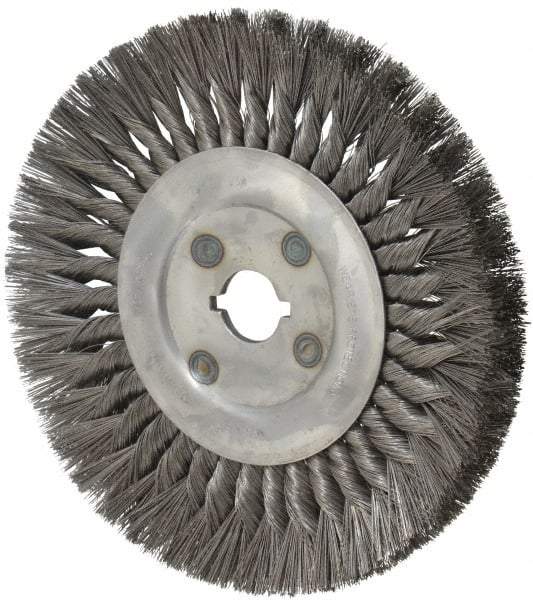 Osborn - 10" OD, 1-1/4" Arbor Hole, Knotted Steel Wheel Brush - 5/8" Face Width, 2-1/4" Trim Length, 0.014" Filament Diam, 4,500 RPM - Industrial Tool & Supply