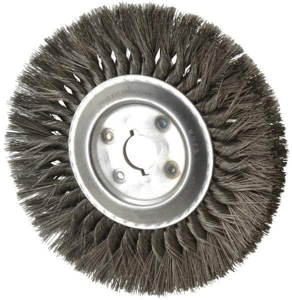 Osborn - 10" OD, 1-1/4" Arbor Hole, Knotted Steel Wheel Brush - 5/8" Face Width, 2-1/4" Trim Length, 0.016" Filament Diam, 4,500 RPM - Industrial Tool & Supply
