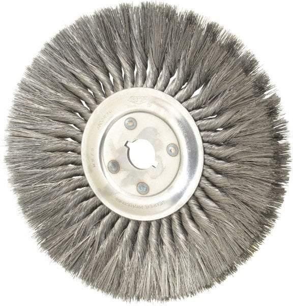 Osborn - 12" OD, 1-1/4" Arbor Hole, Knotted Steel Wheel Brush - 5/8" Face Width, 3-1/4" Trim Length, 0.014" Filament Diam, 4,500 RPM - Industrial Tool & Supply