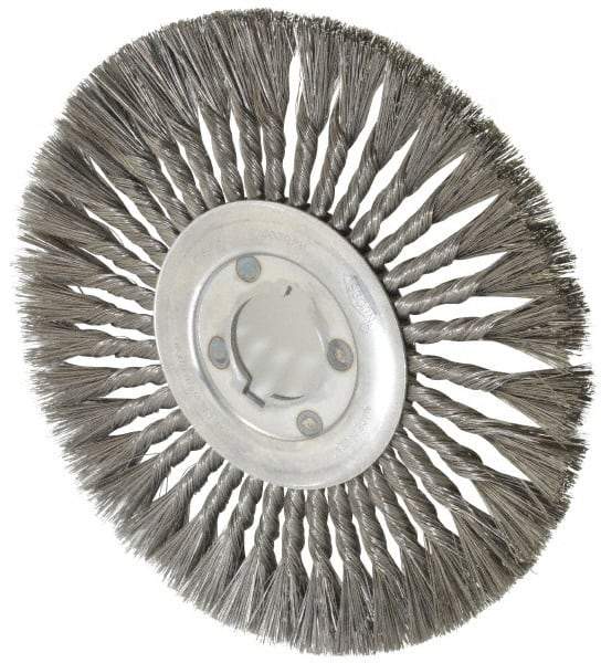 Osborn - 12" OD, 2" Arbor Hole, Knotted Steel Wheel Brush - 5/8" Face Width, 3-1/4" Trim Length, 0.016" Filament Diam, 4,500 RPM - Industrial Tool & Supply