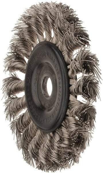 Osborn - 4" OD, 1/2" Arbor Hole, Knotted Stainless Steel Wheel Brush - 5/16" Face Width, 7/8" Trim Length, 0.014" Filament Diam, 20,000 RPM - Industrial Tool & Supply