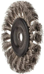 Osborn - 4" OD, 1/2" Arbor Hole, Knotted Stainless Steel Wheel Brush - 5/16" Face Width, 7/8" Trim Length, 0.014" Filament Diam, 20,000 RPM - Industrial Tool & Supply