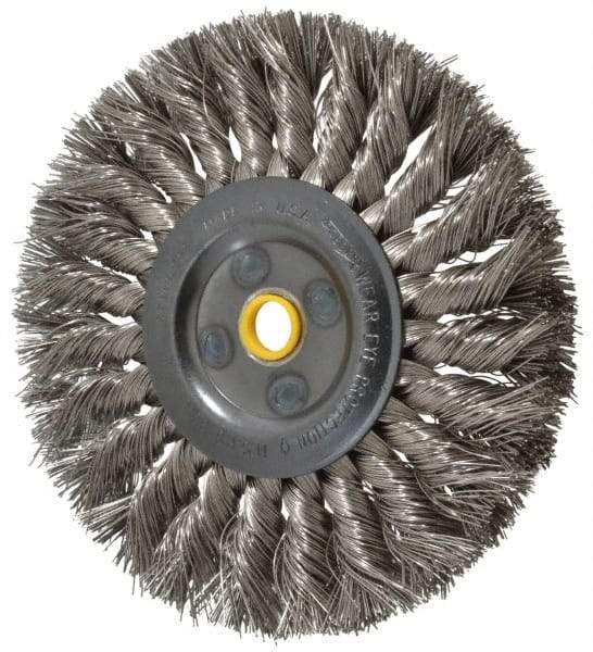 Osborn - 6" OD, 5/8" Arbor Hole, Knotted Stainless Steel Wheel Brush - 1/2" Face Width, 1-1/2" Trim Length, 0.016" Filament Diam, 9,000 RPM - Industrial Tool & Supply