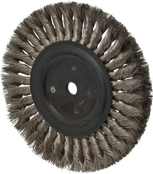 Osborn - 8" OD, 5/8" Arbor Hole, Knotted Stainless Steel Wheel Brush - 5/8" Face Width, 1-11/16" Trim Length, 0.016" Filament Diam, 8,500 RPM - Industrial Tool & Supply