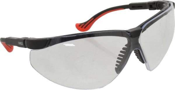 Uvex - Clear Lenses, Framed Safety Glasses - Scratch Resistant, Black Polycarbonate Frame, Adjustable Temples, Size Universal, Wrap Around - Industrial Tool & Supply