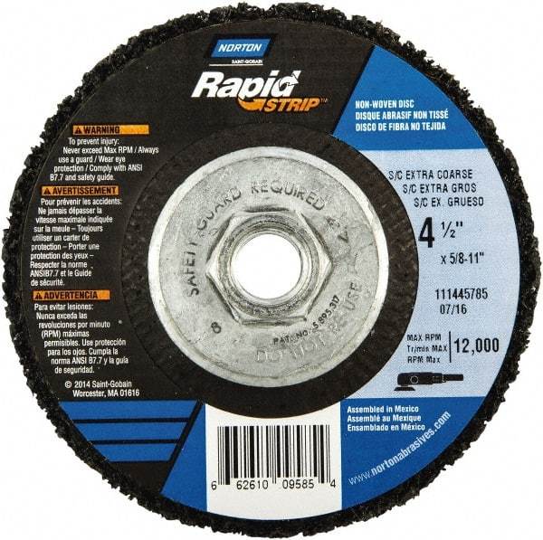 Norton - 4-1/2" Wheel Diam, 1/2" Wheel Thickness, Type 27 Depressed Center Wheel - Silicon Carbide, 12,000 Max RPM, Compatible with Angle Grinder, Drill, Flexible Shaft Motor & Straight Shaft Grinder - Industrial Tool & Supply