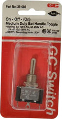 GC/Waldom - SPDT Medium Duty On-Off-On Toggle Switch - Solder Lug Terminal, Bat Handle Actuator, 1/4 hp at 125/250 VAC hp, 125 VAC at 6 A & 250 VAC at 3 A - Industrial Tool & Supply