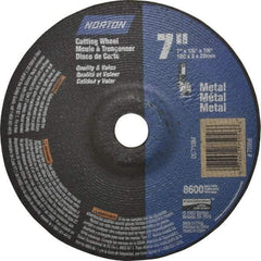 Norton - 60 Grit, 7" Wheel Diam, 1/8" Wheel Thickness, 7/8" Arbor Hole, Type 27 Depressed Center Wheel - Aluminum Oxide, 8,600 Max RPM, Compatible with Angle Grinder - Industrial Tool & Supply