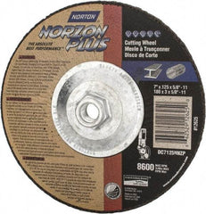 Norton - 7" Wheel Diam, 1/8" Wheel Thickness, Type 27 Depressed Center Wheel - Ceramic, 8,600 Max RPM, Compatible with Angle Grinder - Industrial Tool & Supply