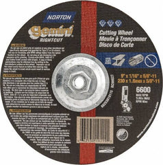 Norton - 9" Wheel Diam, 1/16" Wheel Thickness, Type 27 Depressed Center Wheel - Aluminum Oxide, 6,600 Max RPM, Compatible with Angle Grinder - Industrial Tool & Supply
