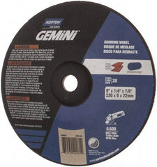 Norton - 24 Grit, 9" Wheel Diam, 1/4" Wheel Thickness, 7/8" Arbor Hole, Type 28 Depressed Center Wheel - Aluminum Oxide, 6,600 Max RPM, Compatible with Angle Grinder - Industrial Tool & Supply