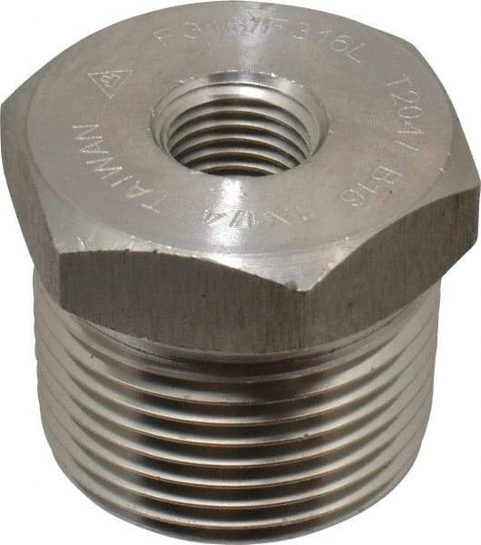 Merit Brass - 1 x 1/4" Grade 316/316L Stainless Steel Pipe Hex Bushing - MNPT x FNPT End Connections, 3,000 psi - Industrial Tool & Supply
