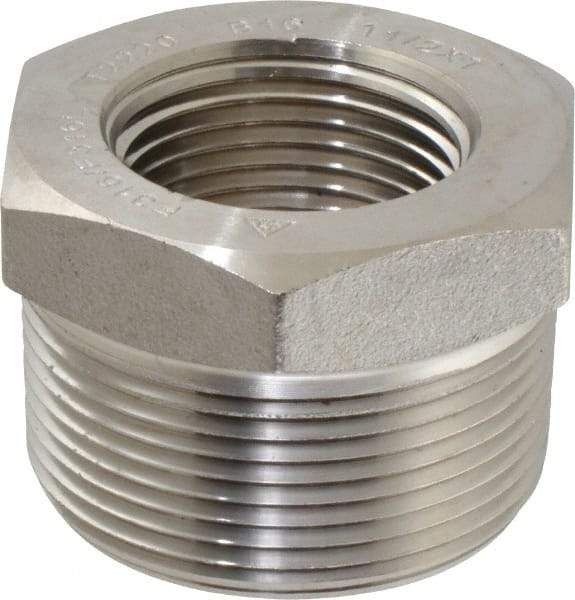 Merit Brass - 1-1/2 x 1" Grade 316/316L Stainless Steel Pipe Hex Bushing - MNPT x FNPT End Connections, 3,000 psi - Industrial Tool & Supply