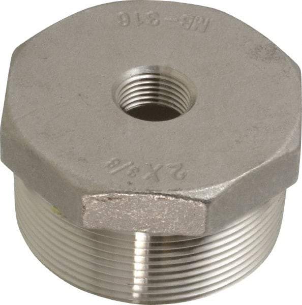Merit Brass - 2 x 3/8" Grade 316 Stainless Steel Pipe Hex Bushing - MNPT x FNPT End Connections, 150 psi - Industrial Tool & Supply