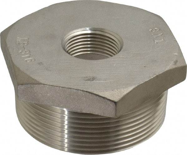 Merit Brass - 3 x 1" Grade 316 Stainless Steel Pipe Hex Bushing - MNPT x FNPT End Connections, 150 psi - Industrial Tool & Supply