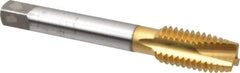 OSG - 1/2-13 UNC, 3 Flute, TiN Finish, High Speed Steel Spiral Point Tap - Plug Chamfer, Right Hand Thread, 3.38" OAL, 0.94" Thread Length, 0.367" Shank Diam, 3B Class of Fit, Series 105 - Exact Industrial Supply