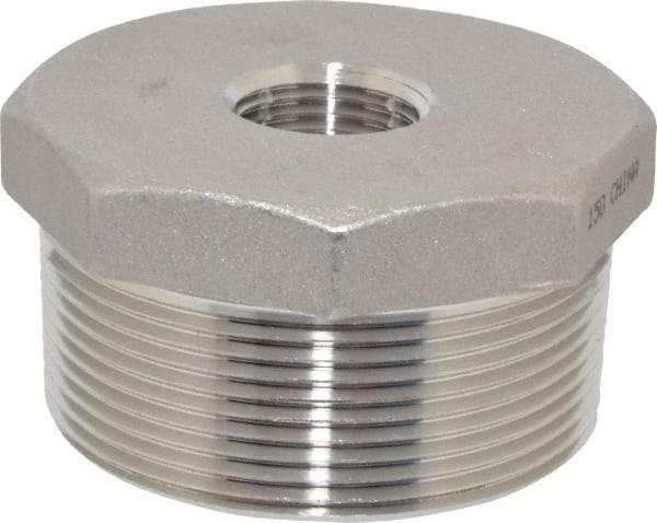 Merit Brass - 2 x 1/2" Grade 316 Stainless Steel Pipe Hex Bushing - MNPT x FNPT End Connections, 150 psi - Industrial Tool & Supply