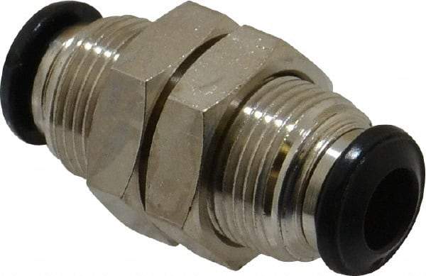 Alpha Technologies - 6mm Outside Diam, Nickel Plated Brass Push-to-Connect Tube Bulkhead Union - 250 Max psi, Tube to Tube Connection, Buna O-Ring - Industrial Tool & Supply