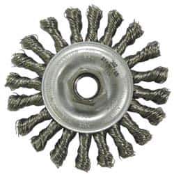Anderson - 4" OD, M10x1.25 Arbor Hole, Knotted Stainless Steel Wheel Brush - 3/8" Face Width, 1" Trim Length, 0.02" Filament Diam, 20,000 RPM - Industrial Tool & Supply