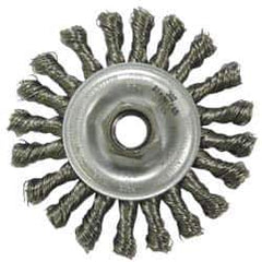 Anderson - 4" OD, M14x2.00 Arbor Hole, Knotted Stainless Steel Wheel Brush - 3/8" Face Width, 1" Trim Length, 0.02" Filament Diam, 20,000 RPM - Industrial Tool & Supply