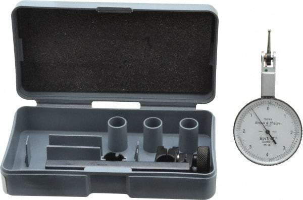 TESA Brown & Sharpe - 0.008 Inch Range, 0 Inch Dial Graduation, Horizontal Dial Test Indicator - 1-1/2 Inch White Dial, 0-4-0 Dial Reading, Accurate to 0.0001 Inch - Industrial Tool & Supply