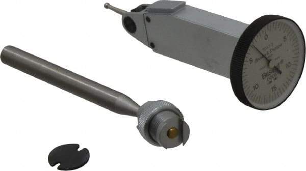 TESA Brown & Sharpe - 0.03 Inch Range, 0.0005 Inch Dial Graduation, Vertical Dial Test Indicator - 1 Inch White Dial, 0-15-0 Dial Reading - Industrial Tool & Supply
