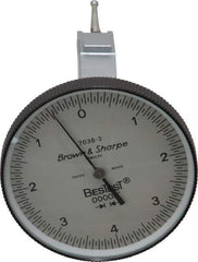 TESA Brown & Sharpe - 0.008 Inch Range, 0 Inch Dial Graduation, Vertical Dial Test Indicator - 1-1/2 Inch White Dial, 0-4-0 Dial Reading - Industrial Tool & Supply