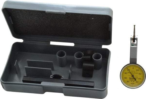 TESA Brown & Sharpe - 0.2 mm Range, 0.002 mm Dial Graduation, Horizontal Dial Test Indicator - 28 mm Yellow Dial, 0-100-0 Dial Reading, 0.002 mm - Industrial Tool & Supply